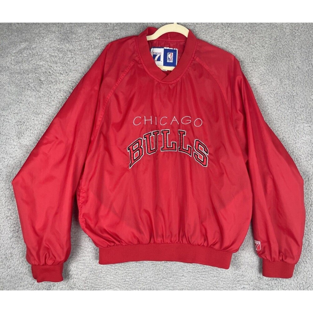 Vintage Logo 7 Chicago Bulls Jacket Mens Medium Red Stitched Windbreaker NBA 90s